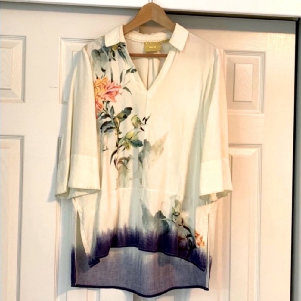 Anthropologie Maeve
Watercolor Printed Tunic Top Bird flowers blouse size MP - Picture 5 of 10
